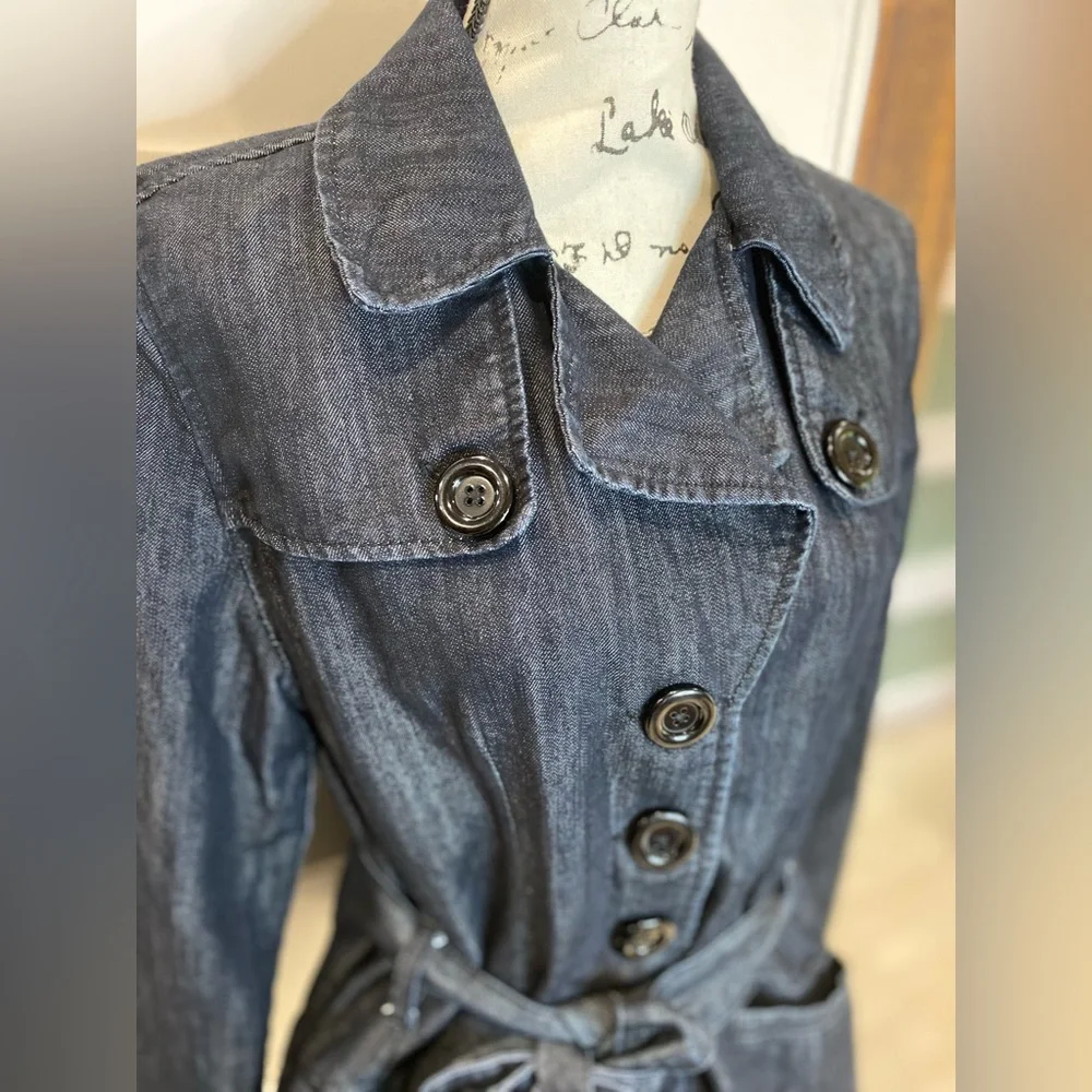 Baccini Blue Jean Jacket with Structured Fit and Waist Sash - Picture 5 of 7